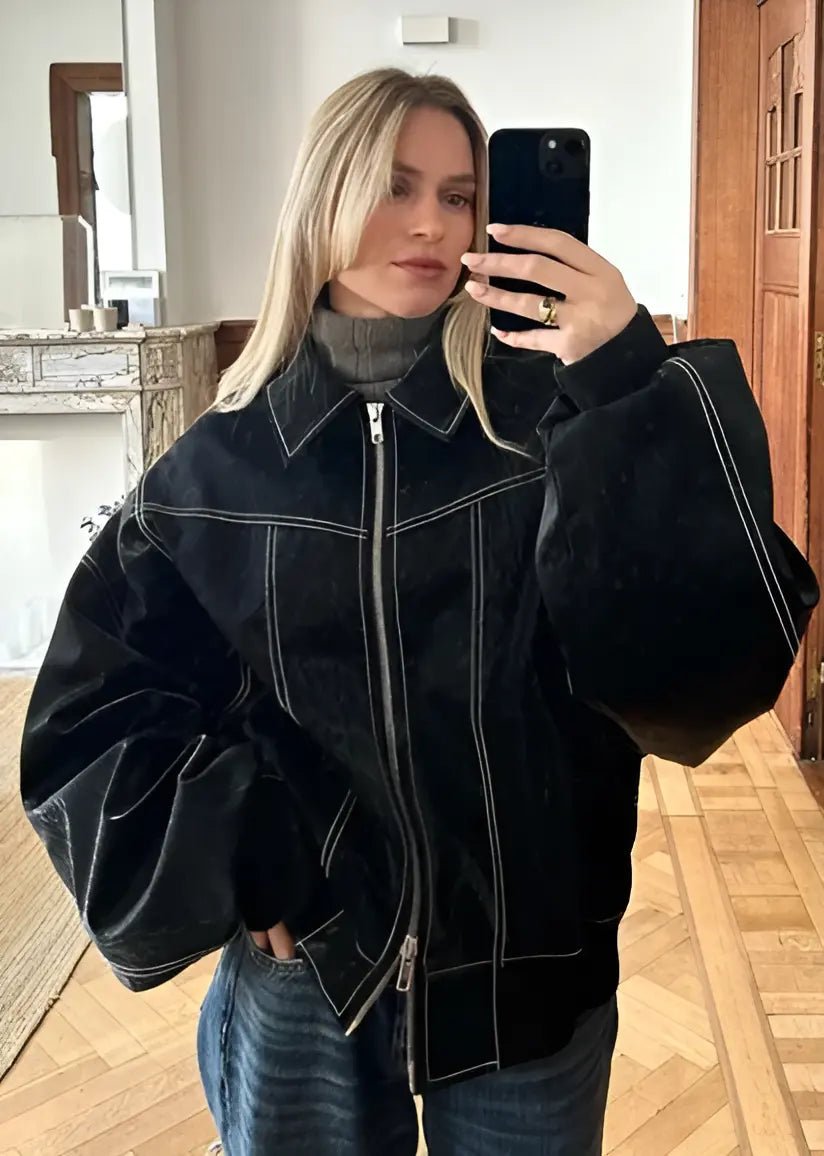 Women's Relaxed Oversized Faux Leather Bomber Jacket