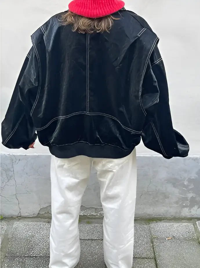 Women's Relaxed Oversized Faux Leather Bomber Jacket