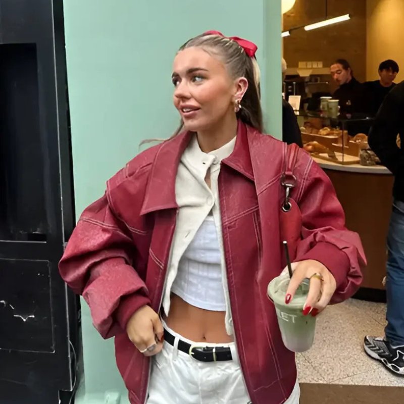 Women's Relaxed Oversized Faux Leather Bomber Jacket