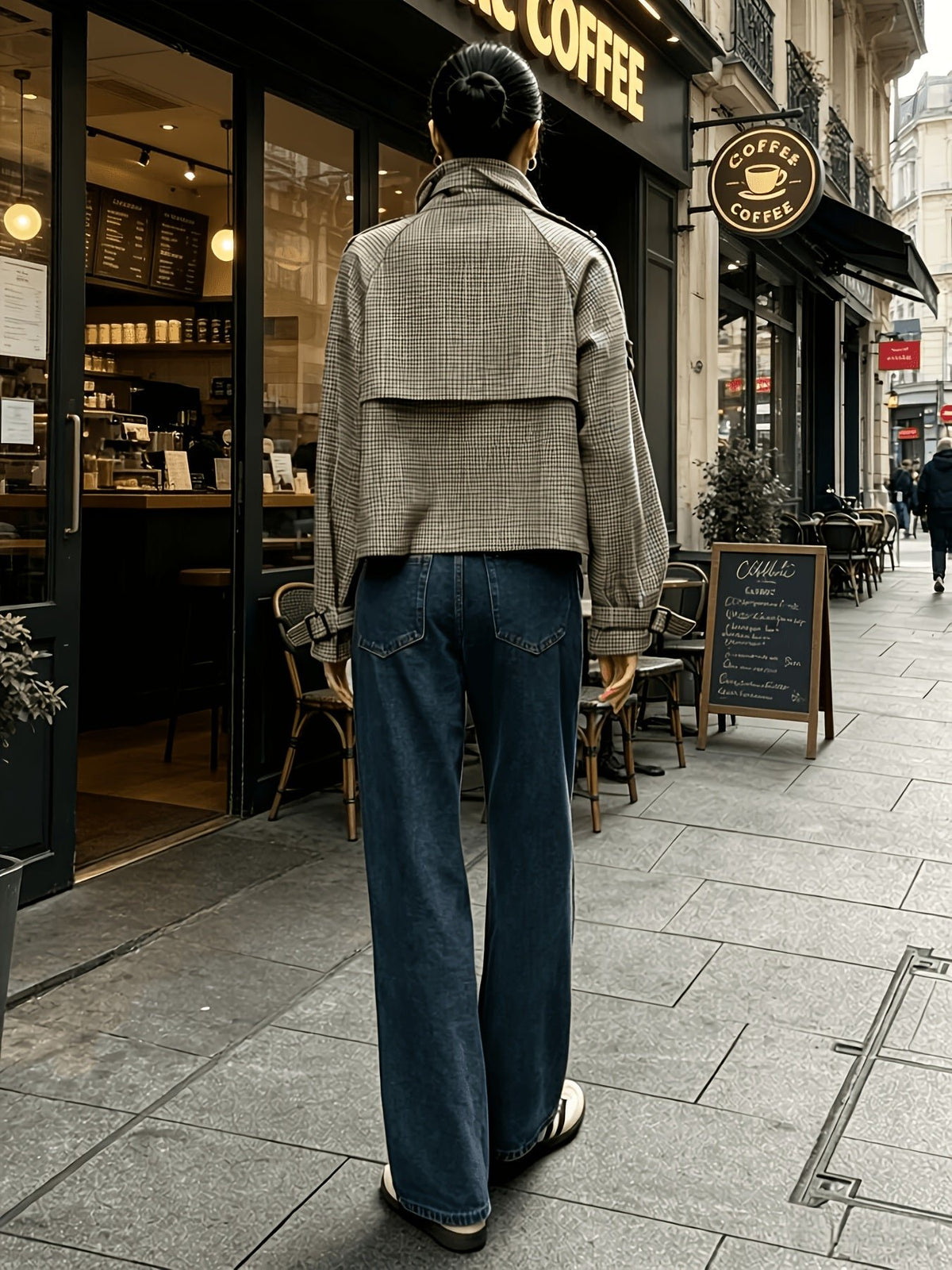 Women's Elegant Houndstooth Stand-Collar Cropped Jacket