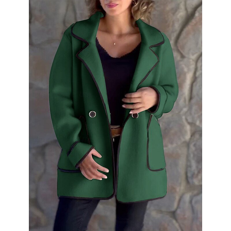 Women's Elegant Contrast-Trim Loose Coat
