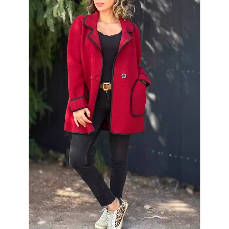 Women's Elegant Contrast-Trim Loose Coat