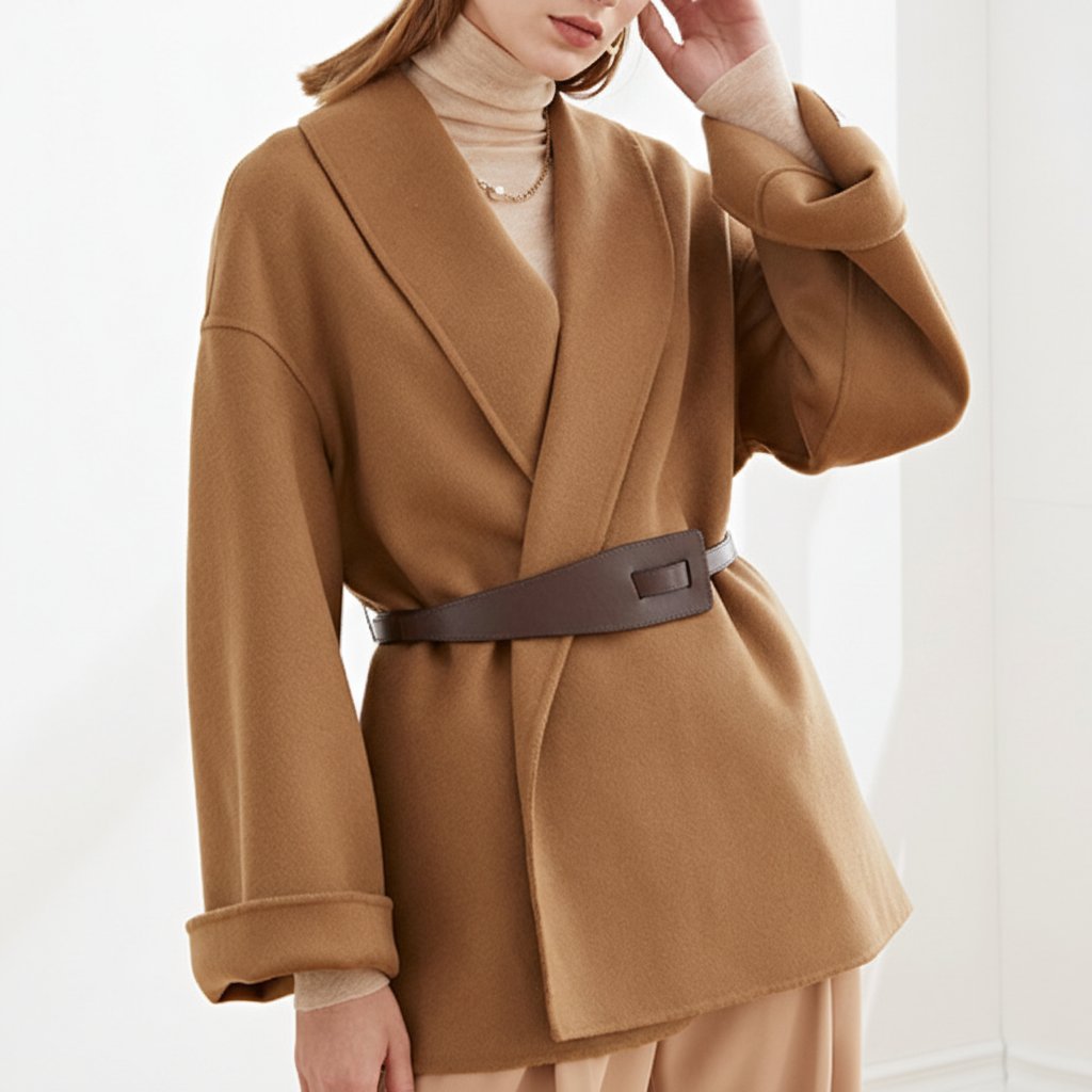 Women's Elegant Wide Lapel Tie Belt Wrap Coat