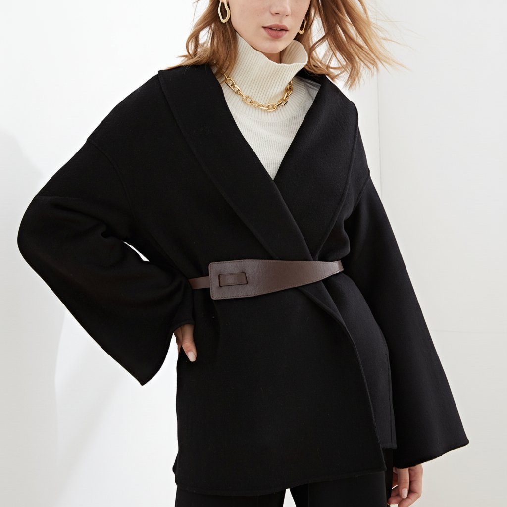 Women's Elegant Wide Lapel Tie Belt Wrap Coat