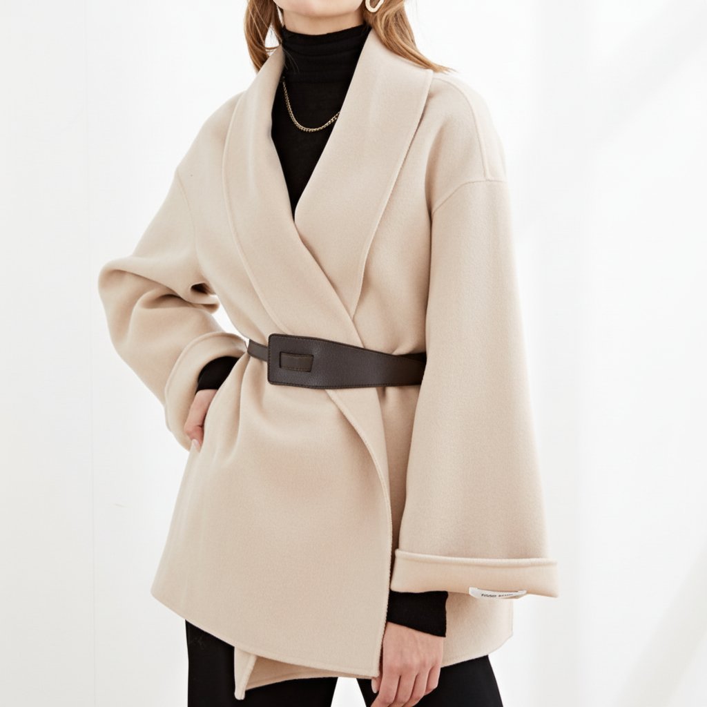 Women's Elegant Wide Lapel Tie Belt Wrap Coat