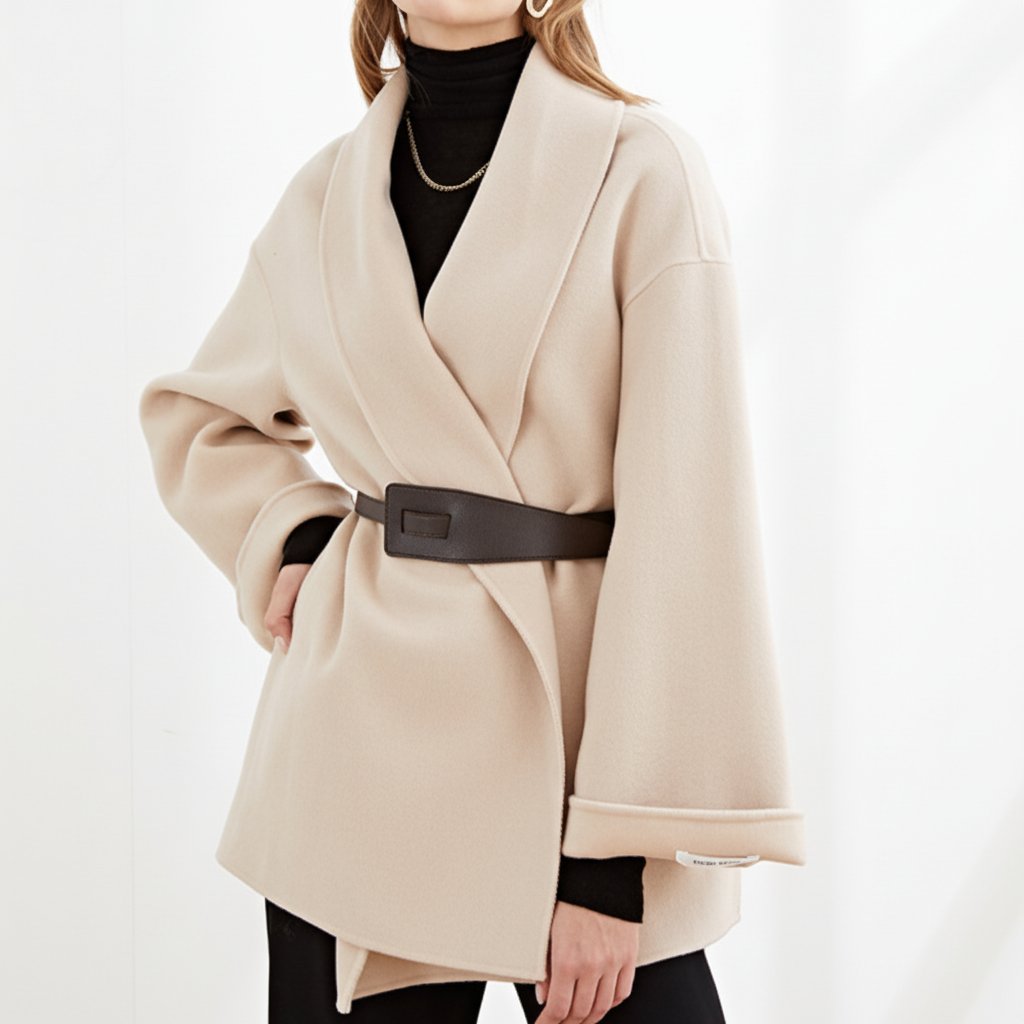 Women's Elegant Wide Lapel Tie Belt Wrap Coat