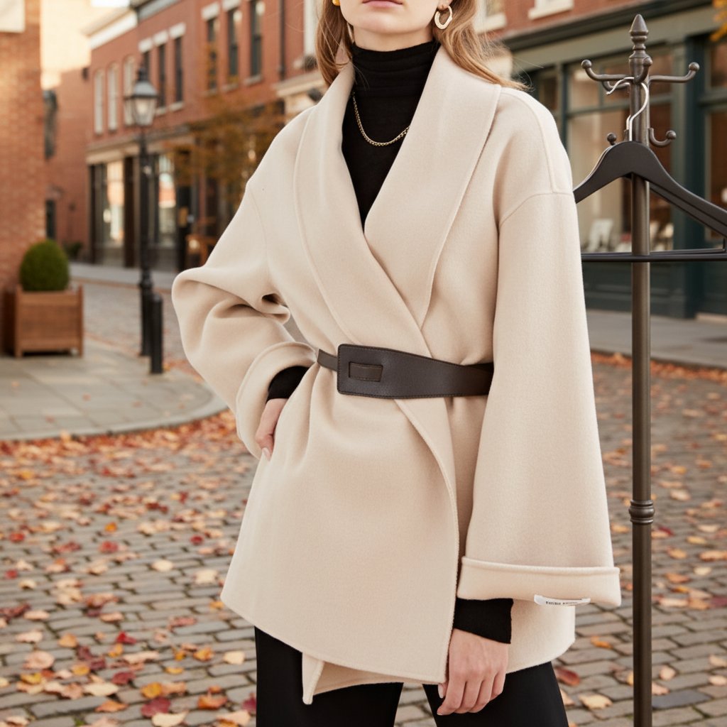 Women's Elegant Wide Lapel Tie Belt Wrap Coat