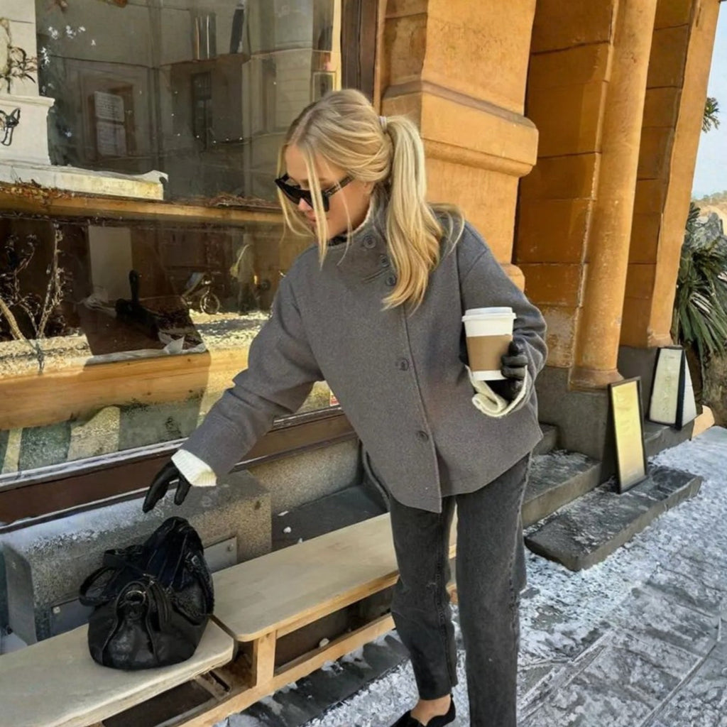 Women's Elegant Stand-Up Collar Button-Down Coat