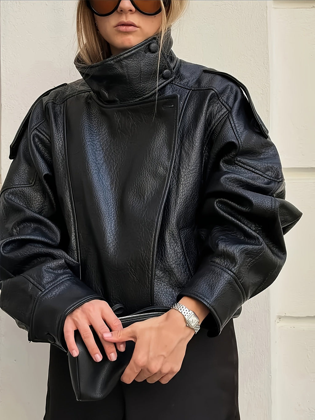 Women's Chic High-Collar Asymmetrical Biker Jacket