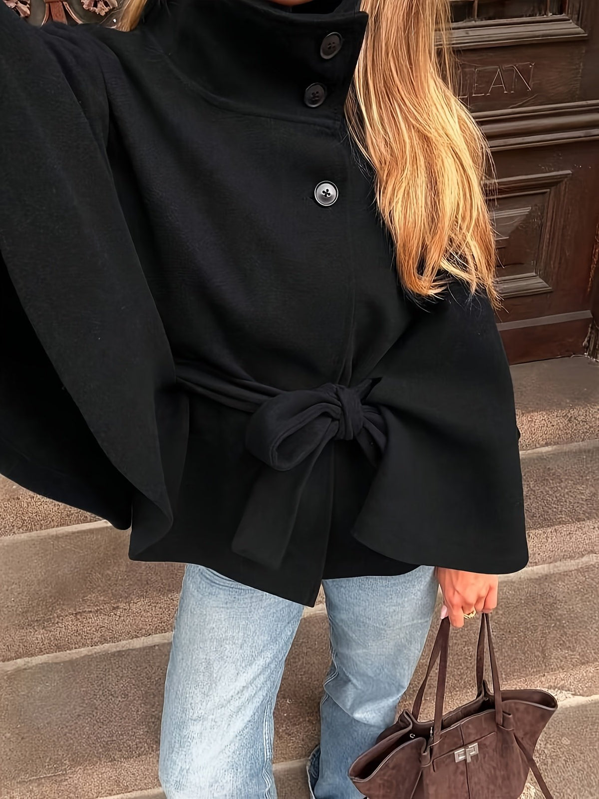 Women's Elegant Cape Sleeve Tie-Waist Jacket