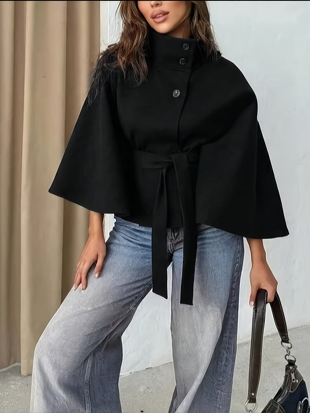 Women's Elegant Cape Sleeve Tie-Waist Jacket