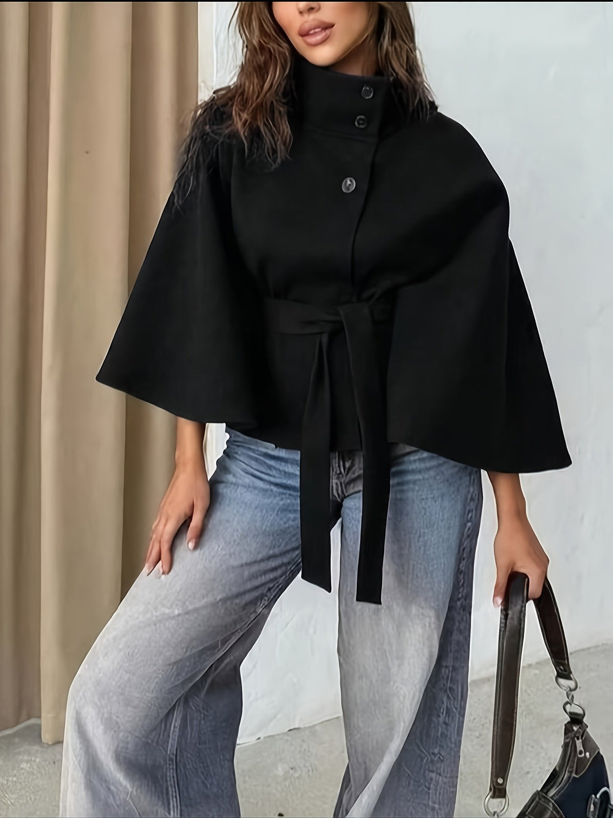 Women's Elegant Cape Sleeve Tie-Waist Jacket