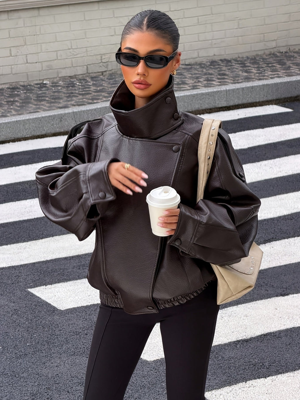 Women's Sophisticated Oversized Faux Leather Biker Jacket