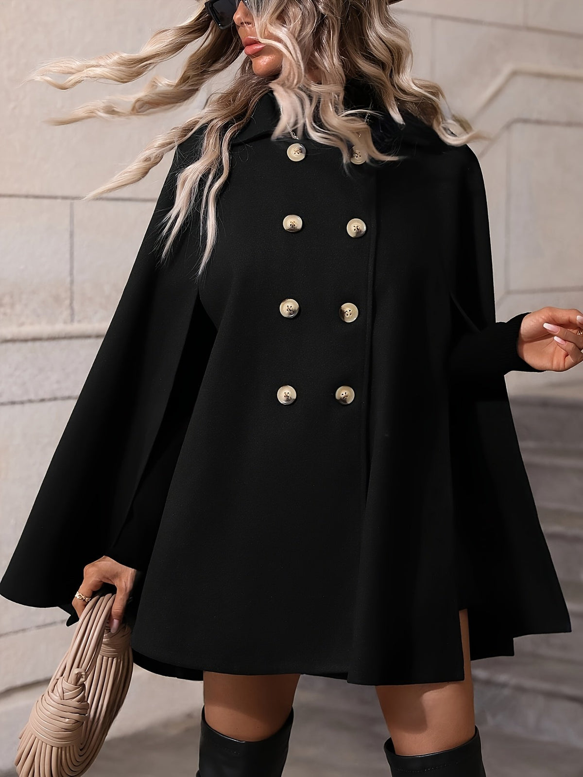 Women's Elegant Double-Breasted Cape Coat