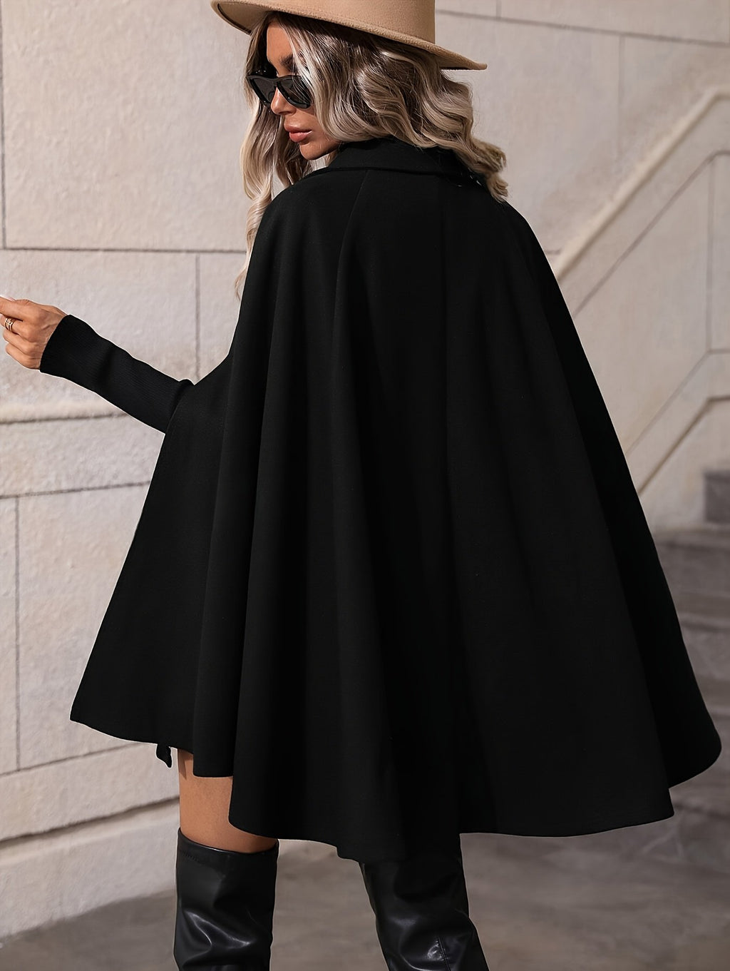 Women's Elegant Double-Breasted Cape Coat