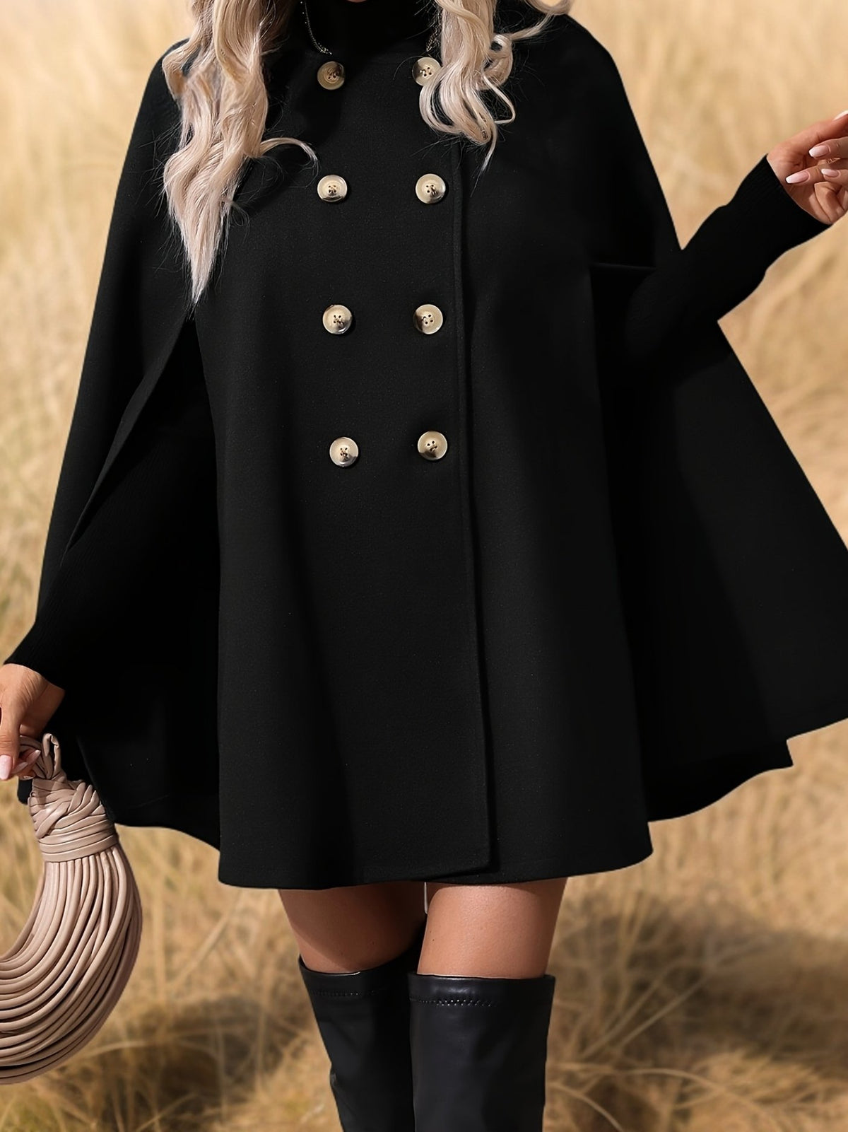 Women's Elegant Double-Breasted Cape Coat