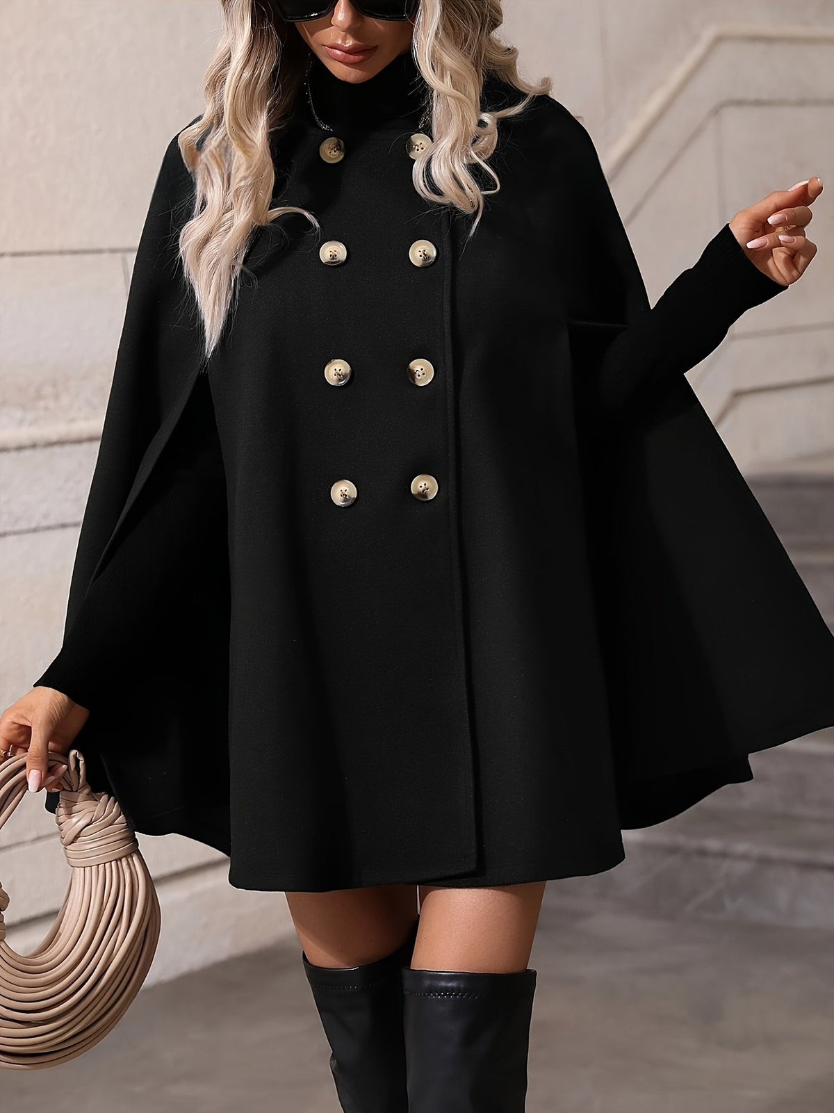Women's Elegant Double-Breasted Cape Coat