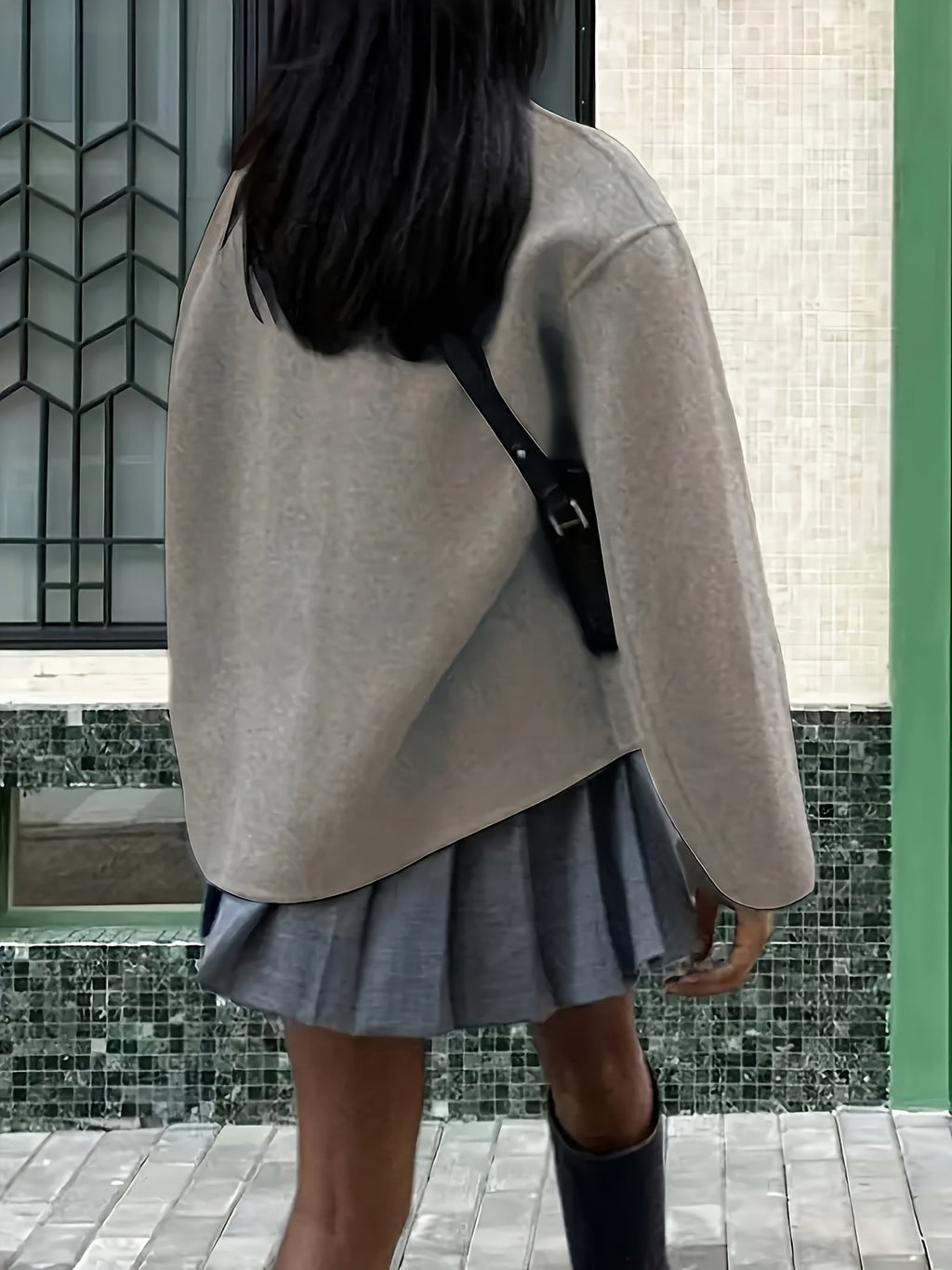 Women's Relaxed Oversized Tweed Double-Breasted Coat