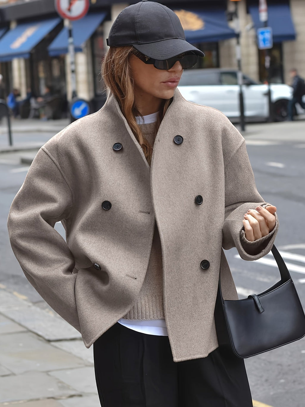 Women's Relaxed Oversized Tweed Double-Breasted Coat