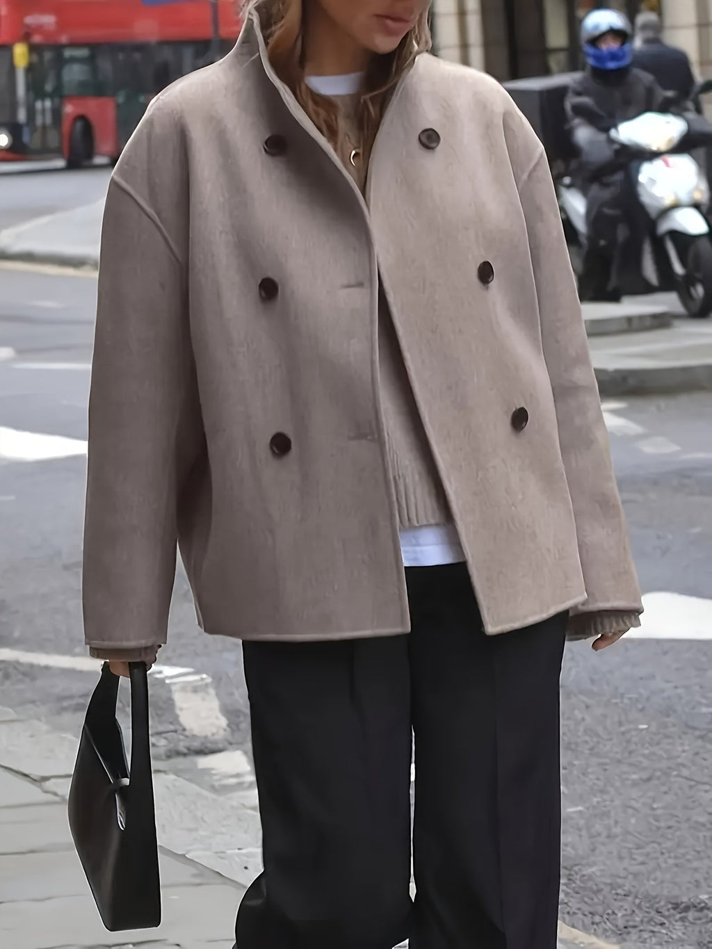 Women's Relaxed Oversized Tweed Double-Breasted Coat