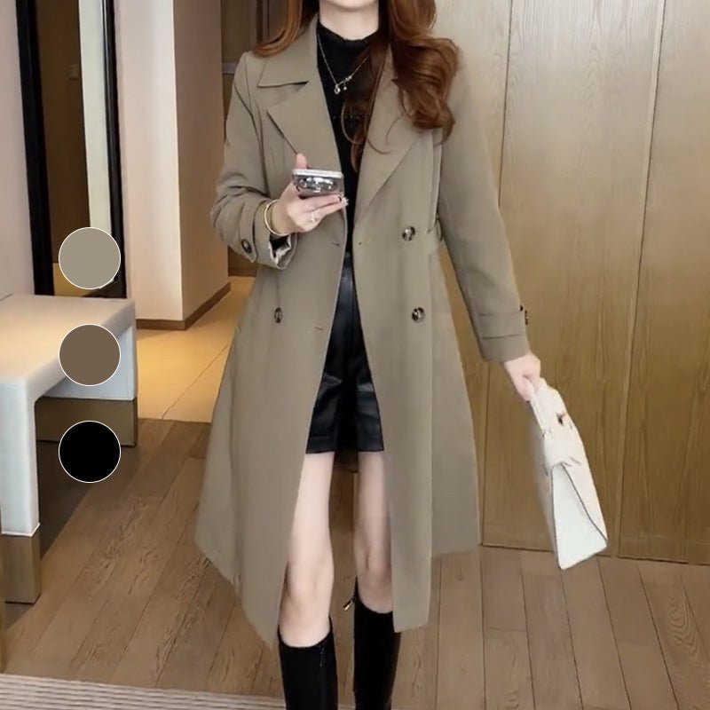 Women's Elegant Double-Breasted Wool Trench Coat