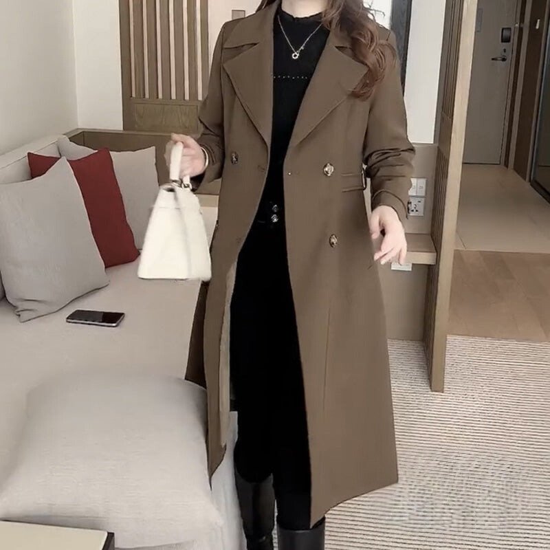 Women's Elegant Double-Breasted Wool Trench Coat