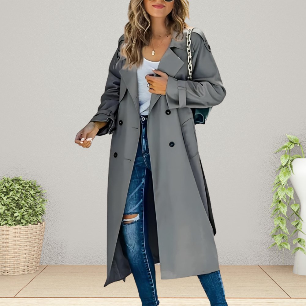 Women's Elegant Double-Breasted Mid-Length Trench Coat