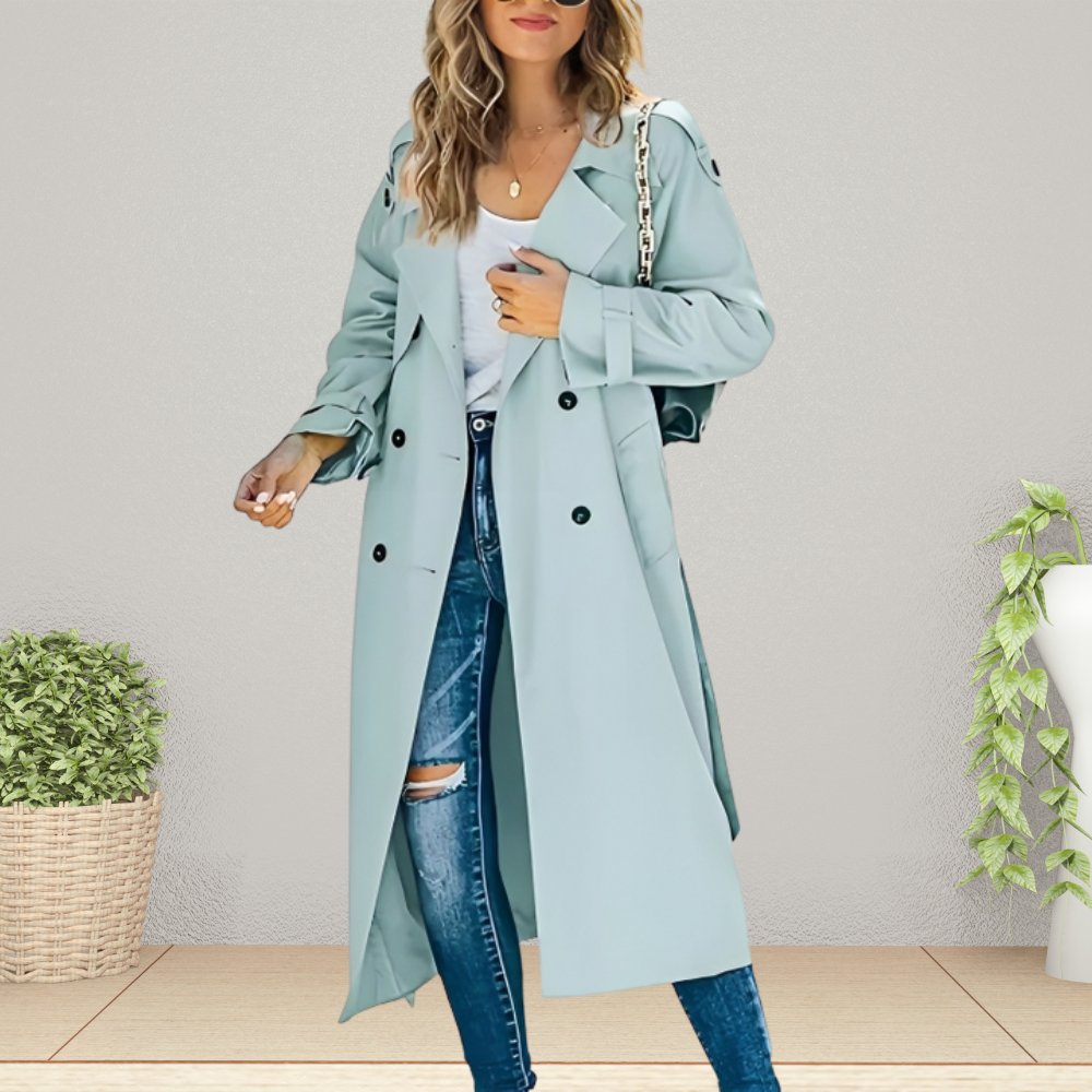 Women's Elegant Double-Breasted Mid-Length Trench Coat