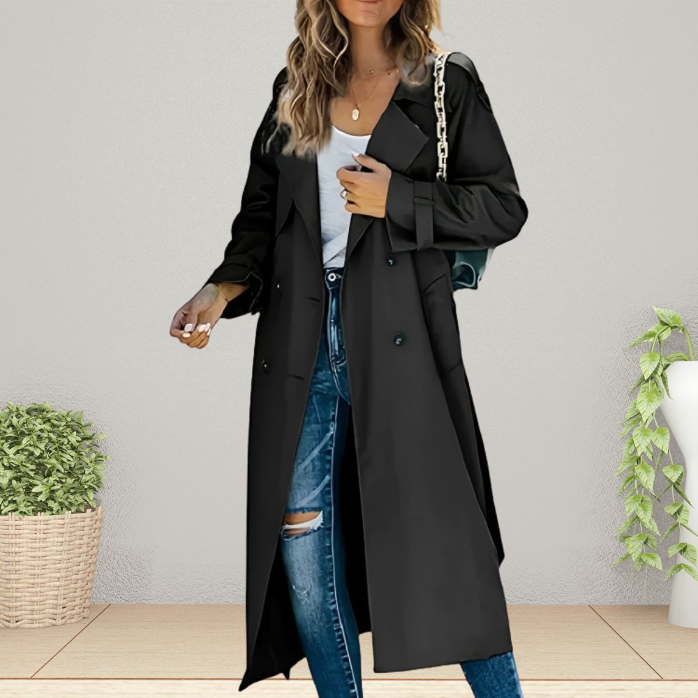 Women's Elegant Double-Breasted Mid-Length Trench Coat