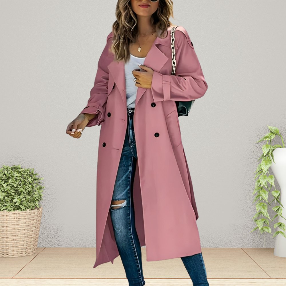 Women's Elegant Double-Breasted Mid-Length Trench Coat