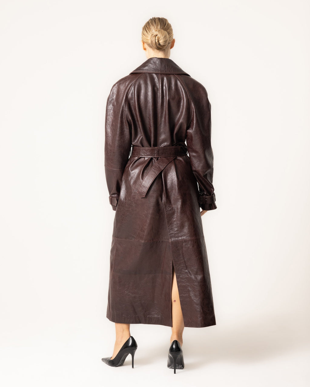 Women's Belted Leather Trench Coat