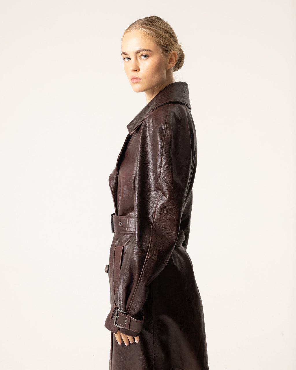 Women's Belted Leather Trench Coat