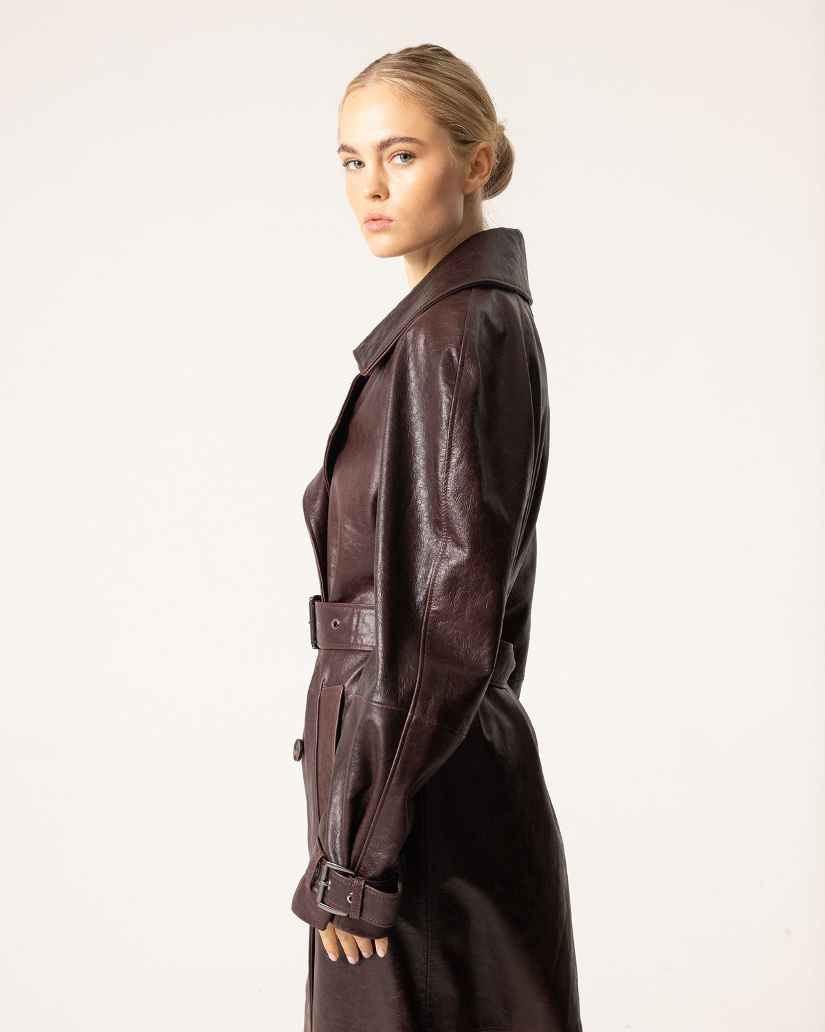 Women's Belted Leather Trench Coat