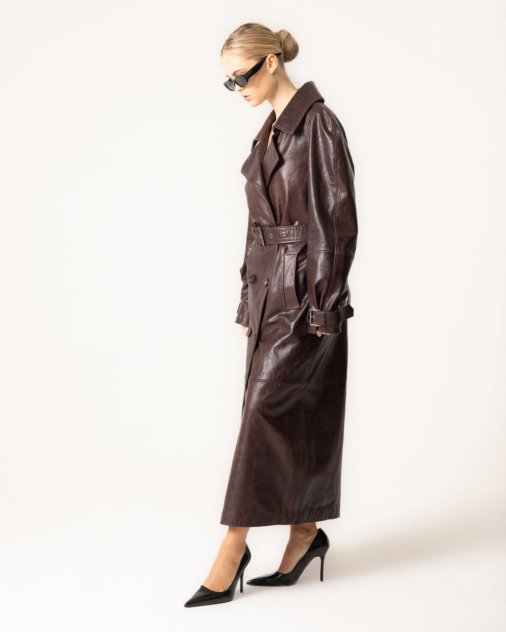Women's Belted Leather Trench Coat