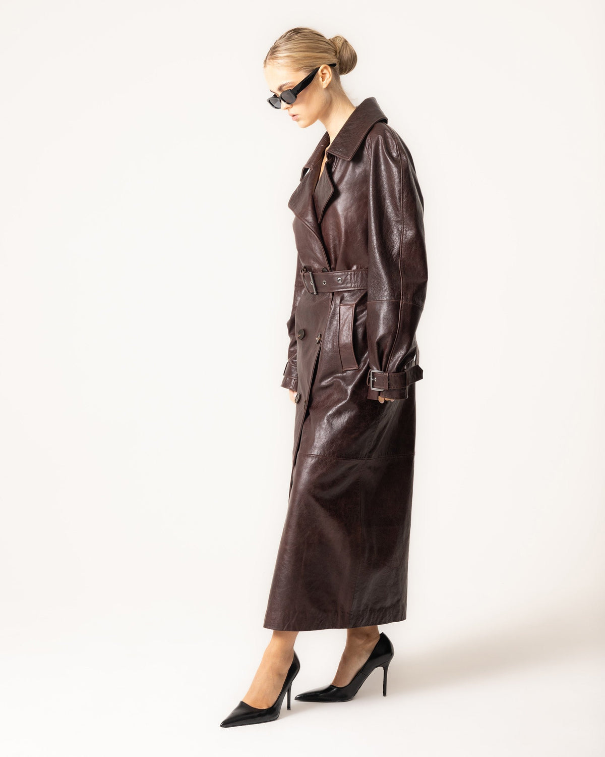 Women's Belted Leather Trench Coat