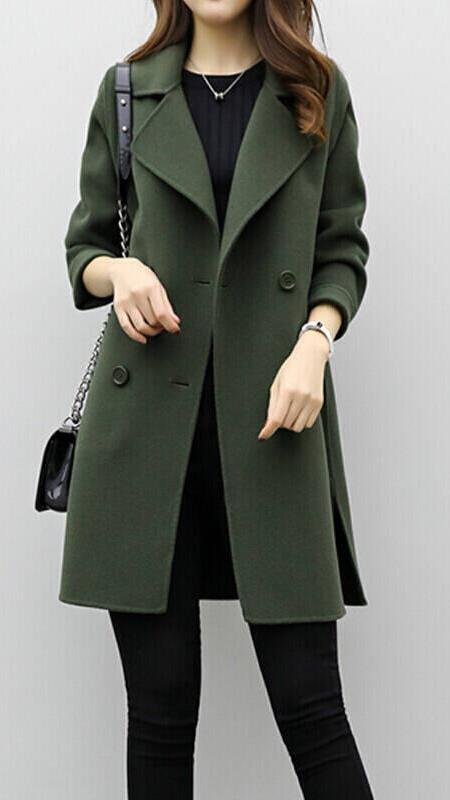 Women's Elegant Wool-Blend Long Trench Coat