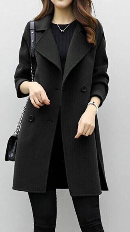 Women's Elegant Wool-Blend Long Trench Coat
