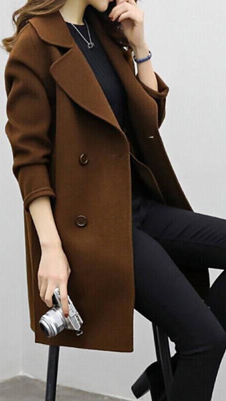 Women's Elegant Wool-Blend Long Trench Coat
