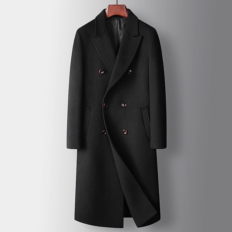 Men's Refined Long Double-Breasted Overcoat