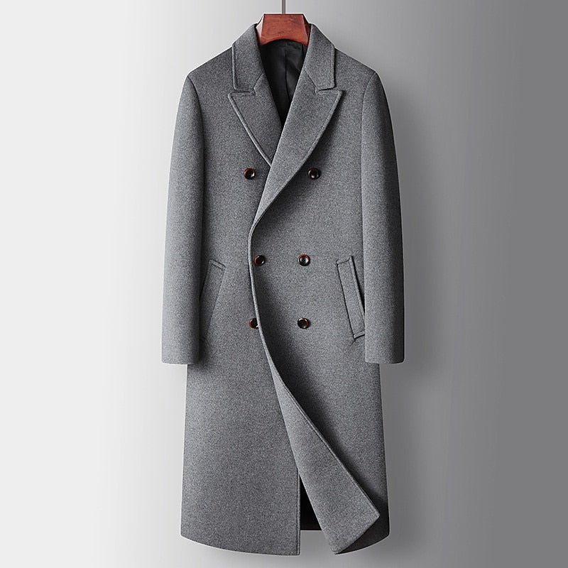 Men's Refined Long Double-Breasted Overcoat