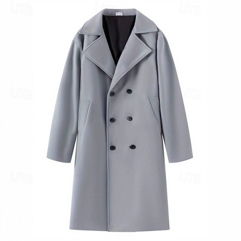Men's Sophisticated Double-Breasted Long Overcoat