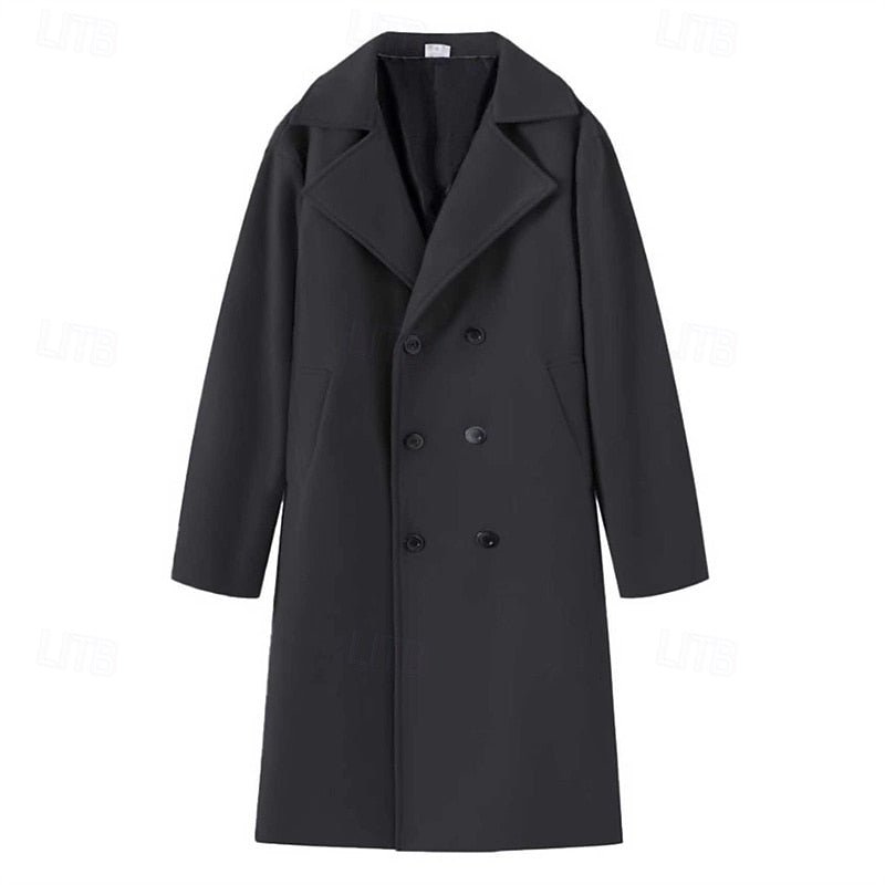 Men's Sophisticated Double-Breasted Long Overcoat