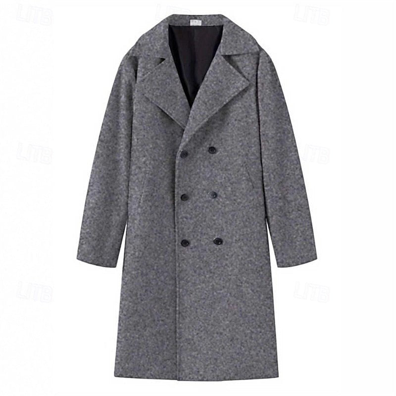 Men's Sophisticated Double-Breasted Long Overcoat