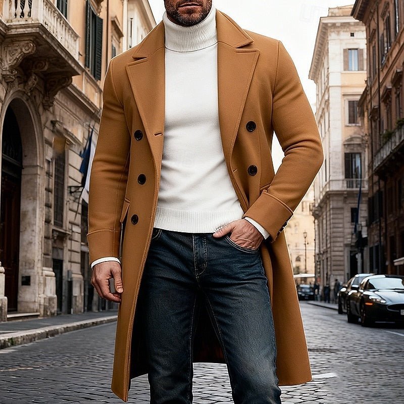 Men's Sophisticated Long Double-Breasted Overcoat