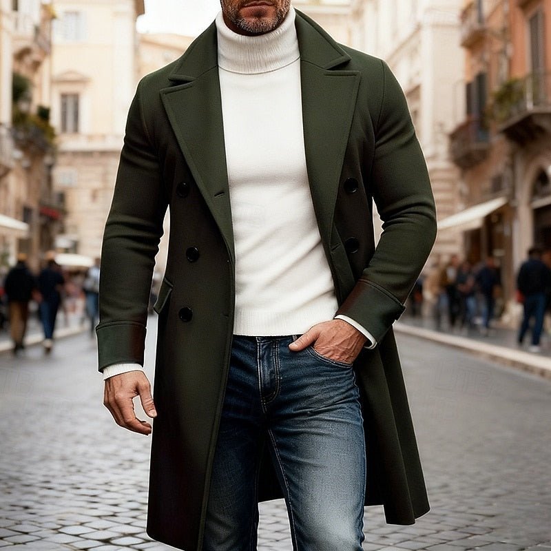 Men's Sophisticated Long Double-Breasted Overcoat