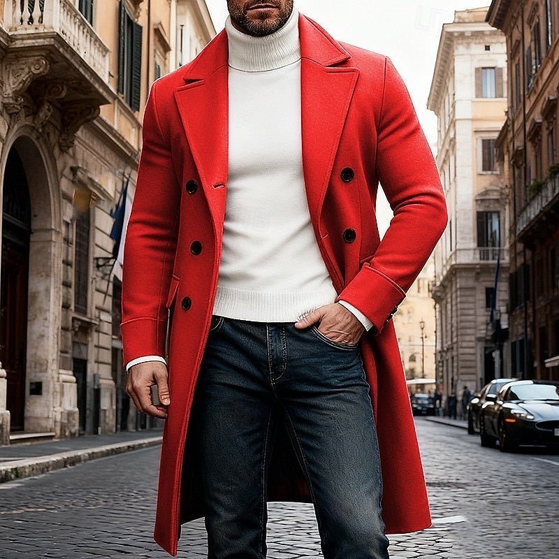 Men's Sophisticated Long Double-Breasted Overcoat