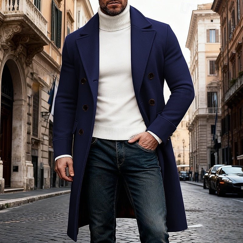Men's Sophisticated Long Double-Breasted Overcoat