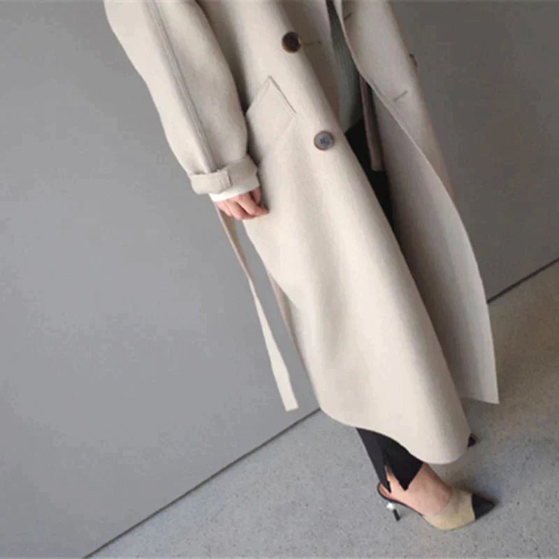 Women's Elegant Long Belted Wrap Coat