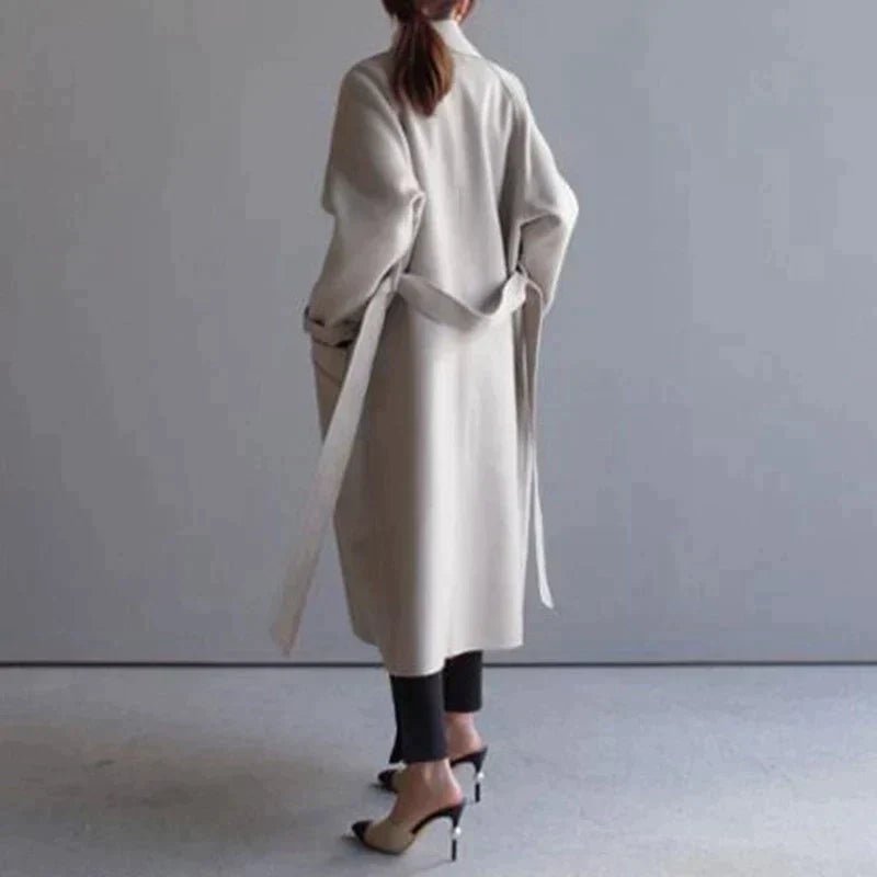 Women's Elegant Long Belted Wrap Coat