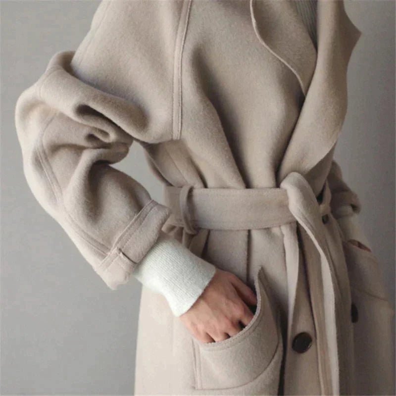 Women's Elegant Long Belted Wrap Coat